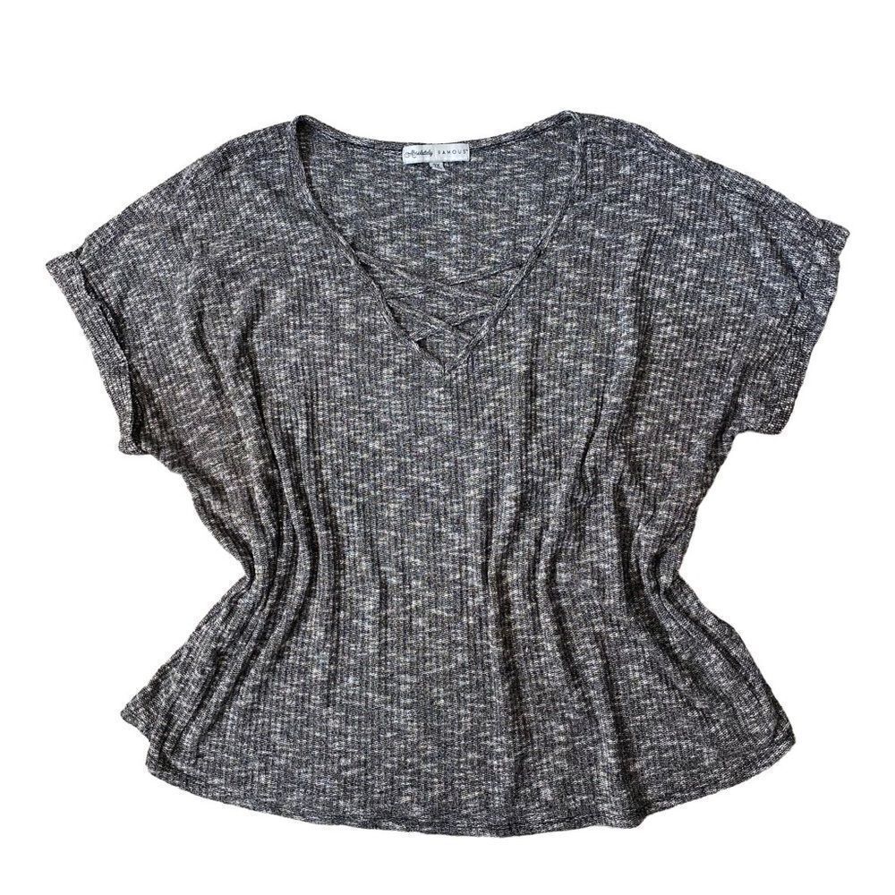 Absolutely Famous Short Sleeve Top Knit Black White SZ 3X
